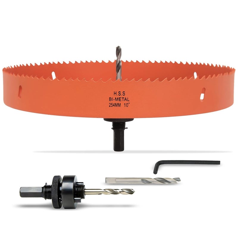 VIKITON 10 Inch Hole Saw with Arbor for Metal Wood Plastic, 10 in Bi-Metal Hole Cutter for Different Project with Smooth and Flat Drilling Edge, Fast Chip Removal, Lighter and Portable - Image 1